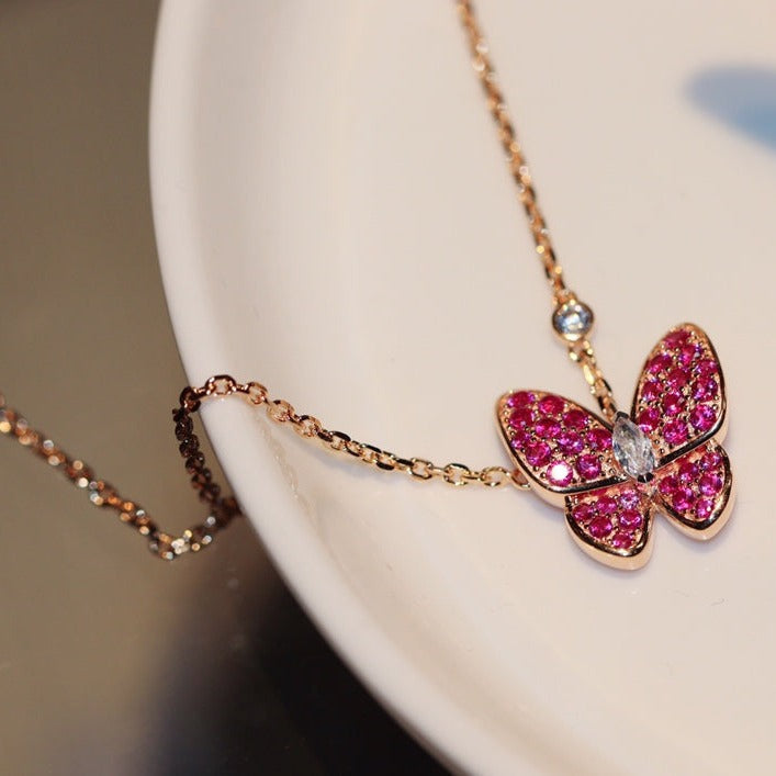 [CharmAmor]BUTTERFLY RED DIAMOND ROSE GOLD NECKLACE