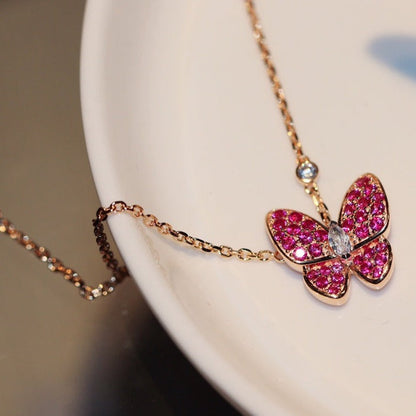 [CharmAmor]BUTTERFLY RED DIAMOND ROSE GOLD NECKLACE