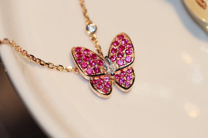 [CharmAmor]BUTTERFLY RED DIAMOND ROSE GOLD NECKLACE