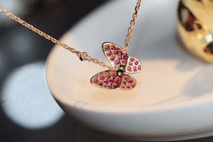 [CharmAmor]BUTTERFLY RED DIAMOND ROSE GOLD NECKLACE
