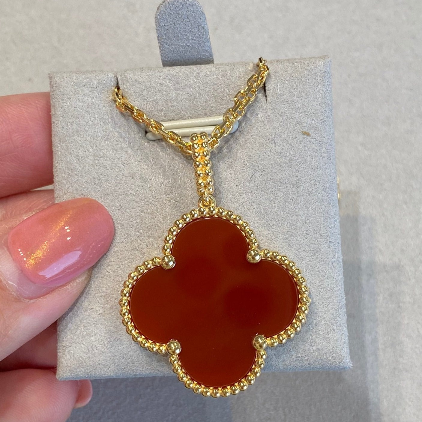[CharmAmor]CLOVER 25MM NECKLACE GOLD CARNELIAN