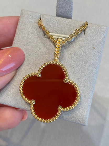 [CharmAmor]CLOVER 25MM NECKLACE GOLD CARNELIAN