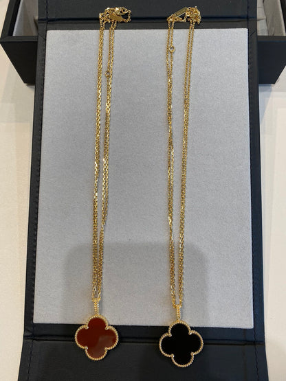 [CharmAmor]CLOVER 25MM NECKLACE GOLD CARNELIAN