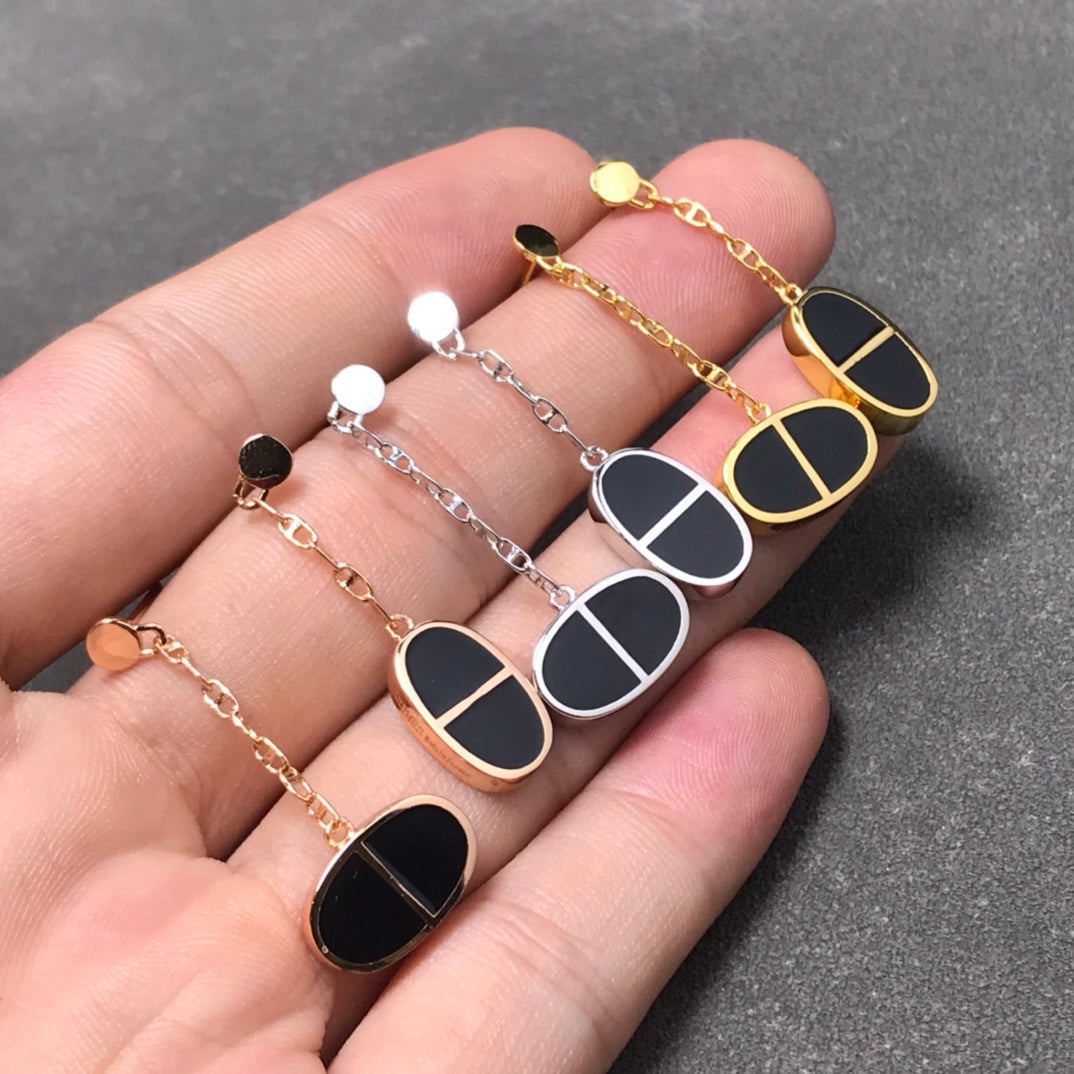 [CharmAmor]CHAINE VERSO BLACK CERAMIC SILVER EARRINGS