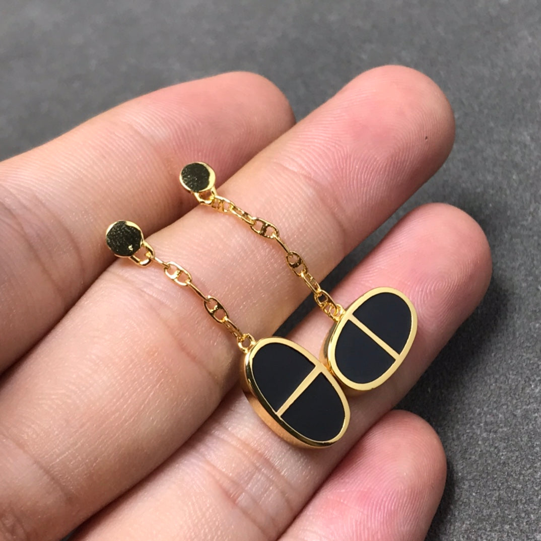 [CharmAmor]CHAINE VERSO BLACK CERAMIC SILVER EARRINGS