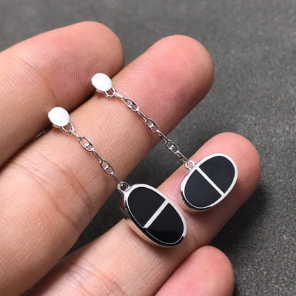 [CharmAmor]CHAINE VERSO BLACK CERAMIC SILVER EARRINGS