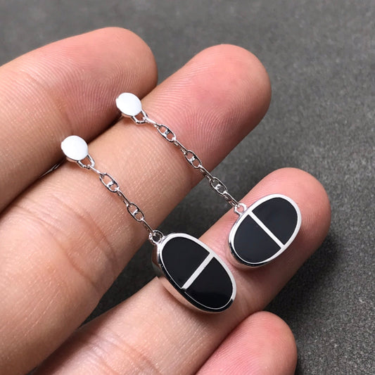[CharmAmor]CHAINE VERSO BLACK CERAMIC SILVER EARRINGS