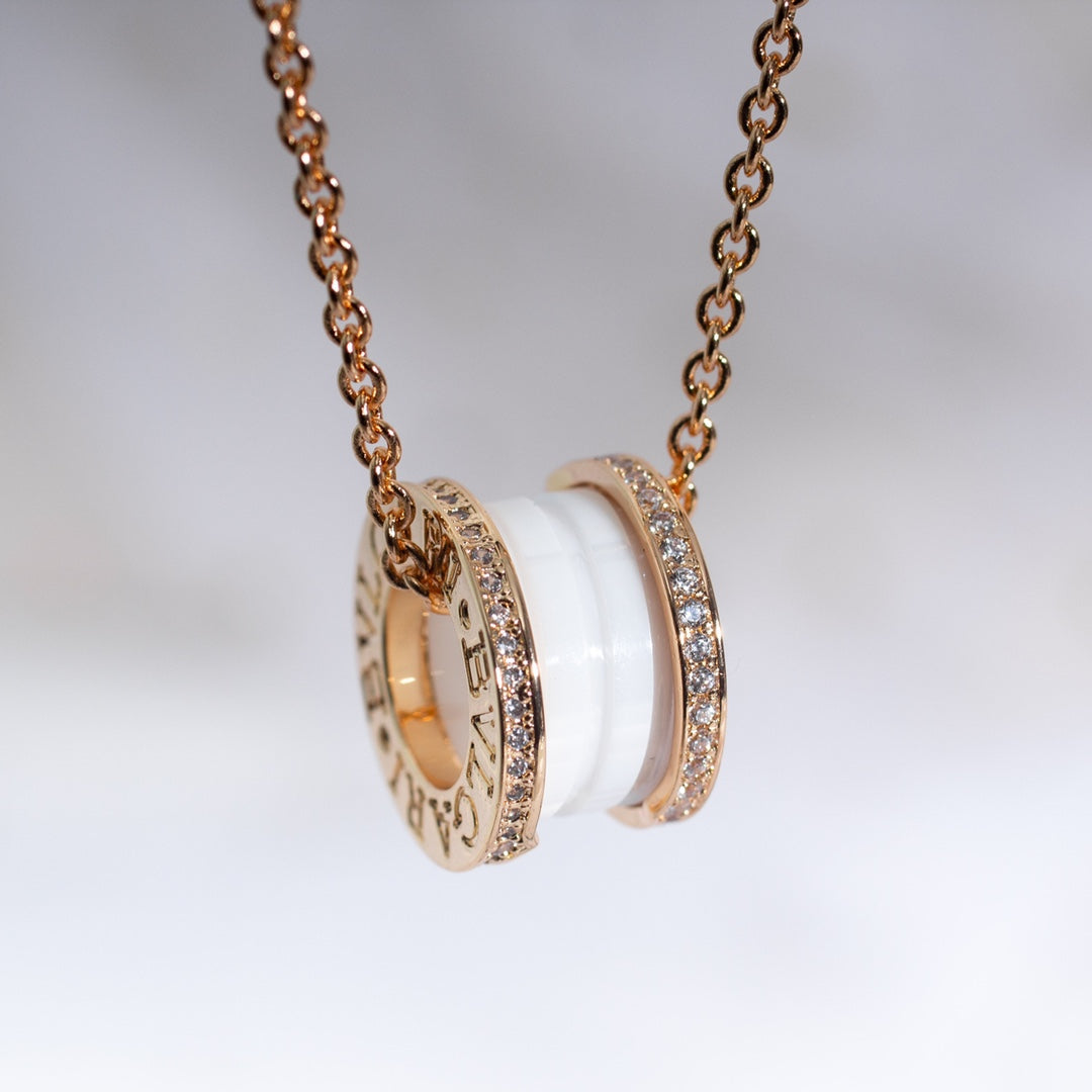 [CharmAmor]ZERO 1 WHITE CERAMIC PINK GOLD DIAMOND NECKLACE