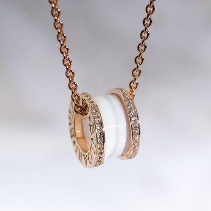 [CharmAmor]ZERO 1 WHITE CERAMIC PINK GOLD DIAMOND NECKLACE