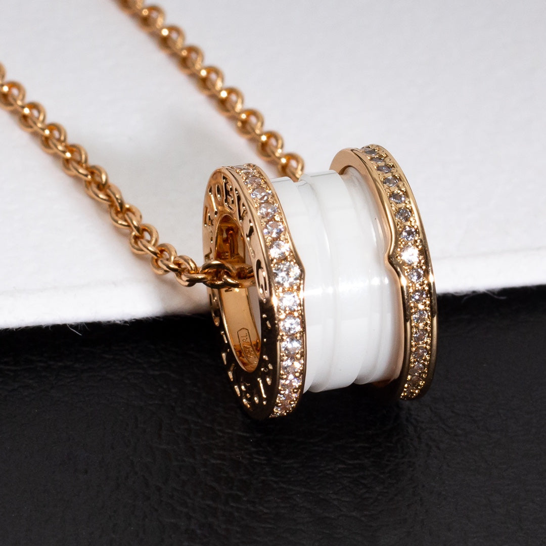 [CharmAmor]ZERO 1 WHITE CERAMIC PINK GOLD DIAMOND NECKLACE