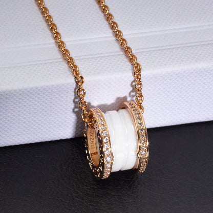 [CharmAmor]ZERO 1 WHITE CERAMIC PINK GOLD DIAMOND NECKLACE
