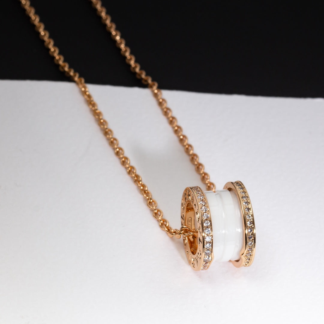 [CharmAmor]ZERO 1 WHITE CERAMIC PINK GOLD DIAMOND NECKLACE