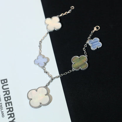 [CharmAmor]CLOVER BRACELET 5 MOTIFS MOP CHALCEDONY SILVER