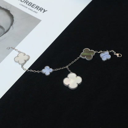 [CharmAmor]CLOVER BRACELET 5 MOTIFS MOP CHALCEDONY SILVER