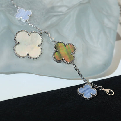 [CharmAmor]CLOVER BRACELET 5 MOTIFS MOP CHALCEDONY SILVER