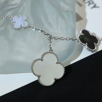 [CharmAmor]CLOVER BRACELET 5 MOTIFS MOP CHALCEDONY SILVER