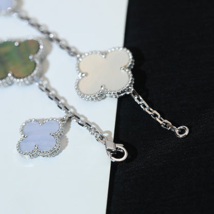 [CharmAmor]CLOVER BRACELET 5 MOTIFS MOP CHALCEDONY SILVER