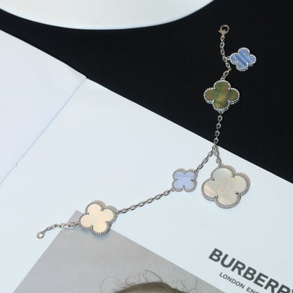 [CharmAmor]CLOVER BRACELET 5 MOTIFS MOP CHALCEDONY SILVER