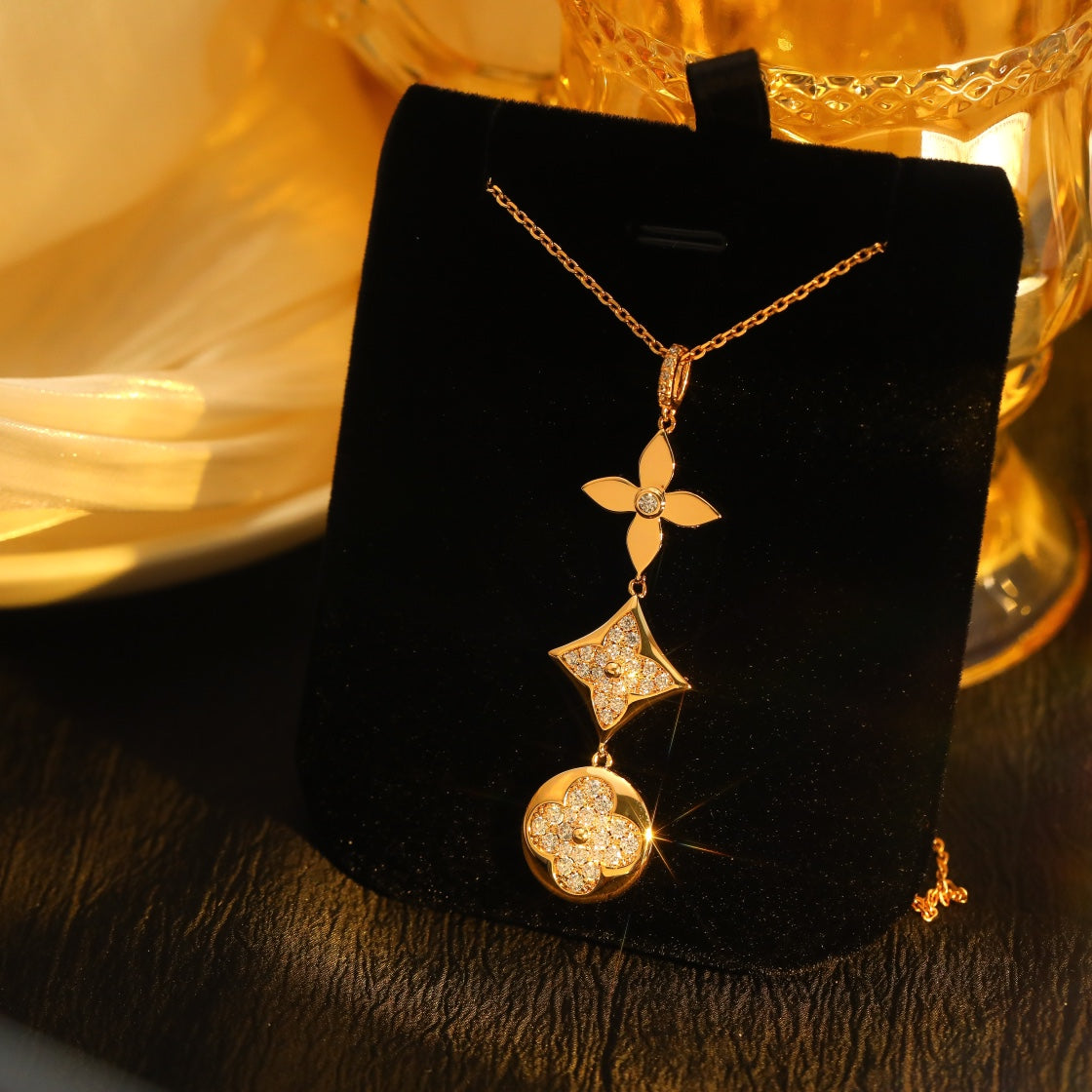[CharmAmor]STAR AND SUN DIAMOND PINK GOLD NECKLACE