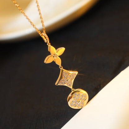[CharmAmor]STAR AND SUN DIAMOND PINK GOLD NECKLACE