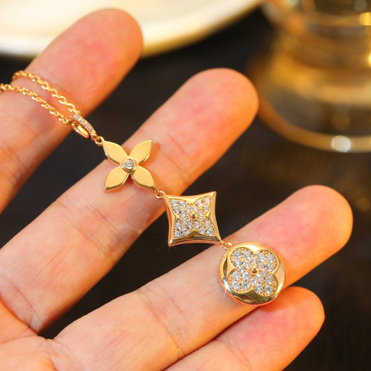[CharmAmor]STAR AND SUN DIAMOND PINK GOLD NECKLACE