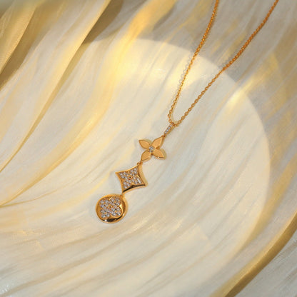 [CharmAmor]STAR AND SUN DIAMOND PINK GOLD NECKLACE