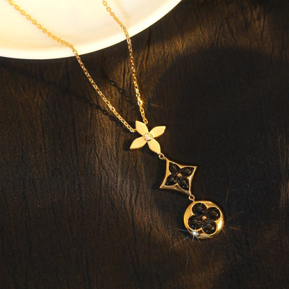 [CharmAmor]STAR AND SUN ONYX PINK GOLD NECKLACE