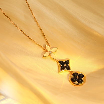 [CharmAmor]STAR AND SUN ONYX PINK GOLD NECKLACE