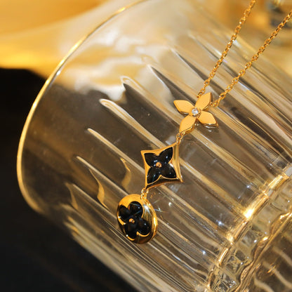 [CharmAmor]STAR AND SUN ONYX PINK GOLD NECKLACE