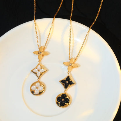 [CharmAmor]STAR AND SUN ONYX PINK GOLD NECKLACE