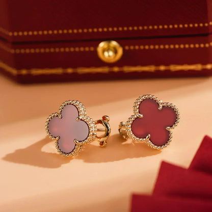 [CharmAmor]CLOVER MEDIUM 1 MOTIFS CARNELIAN  EARRINGS