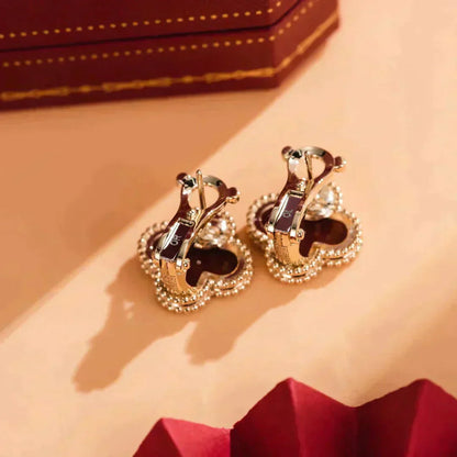 [CharmAmor]CLOVER MEDIUM 1 MOTIFS CARNELIAN  EARRINGS
