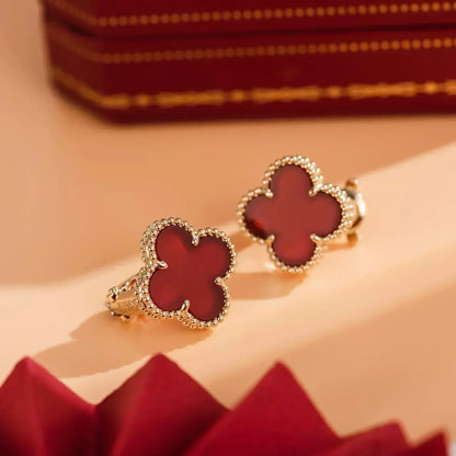 [CharmAmor]CLOVER MEDIUM 1 MOTIFS CARNELIAN  EARRINGS