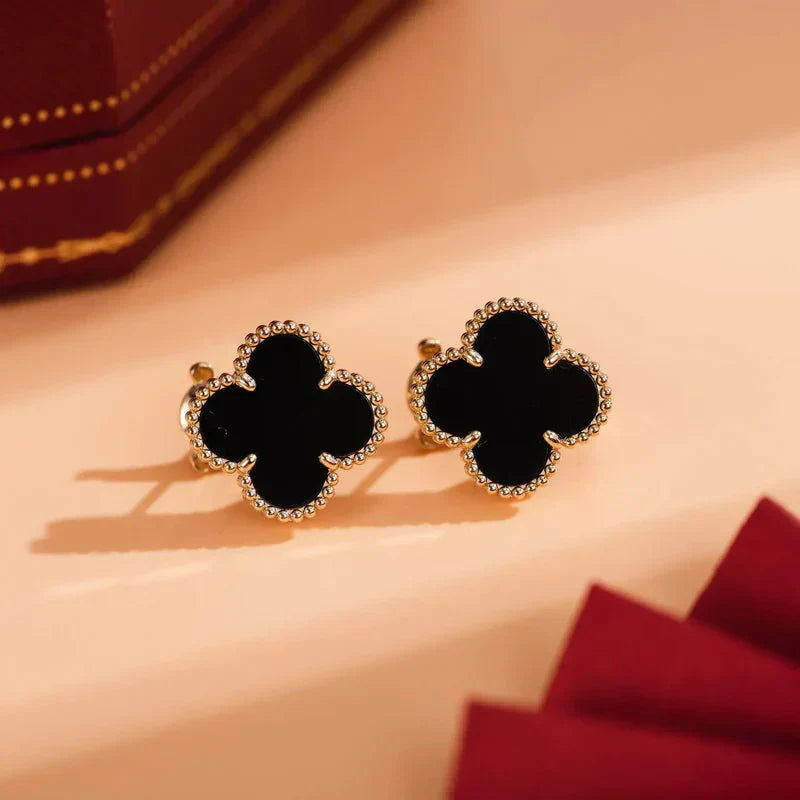 [CharmAmor]CLOVER MEDIUM 1 MOTIFS  ONYX STUD EARRINGS