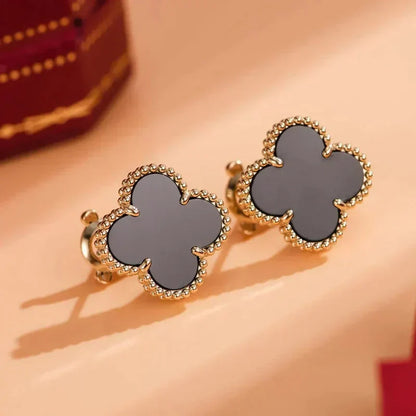 [CharmAmor]CLOVER MEDIUM 1 MOTIFS  ONYX STUD EARRINGS