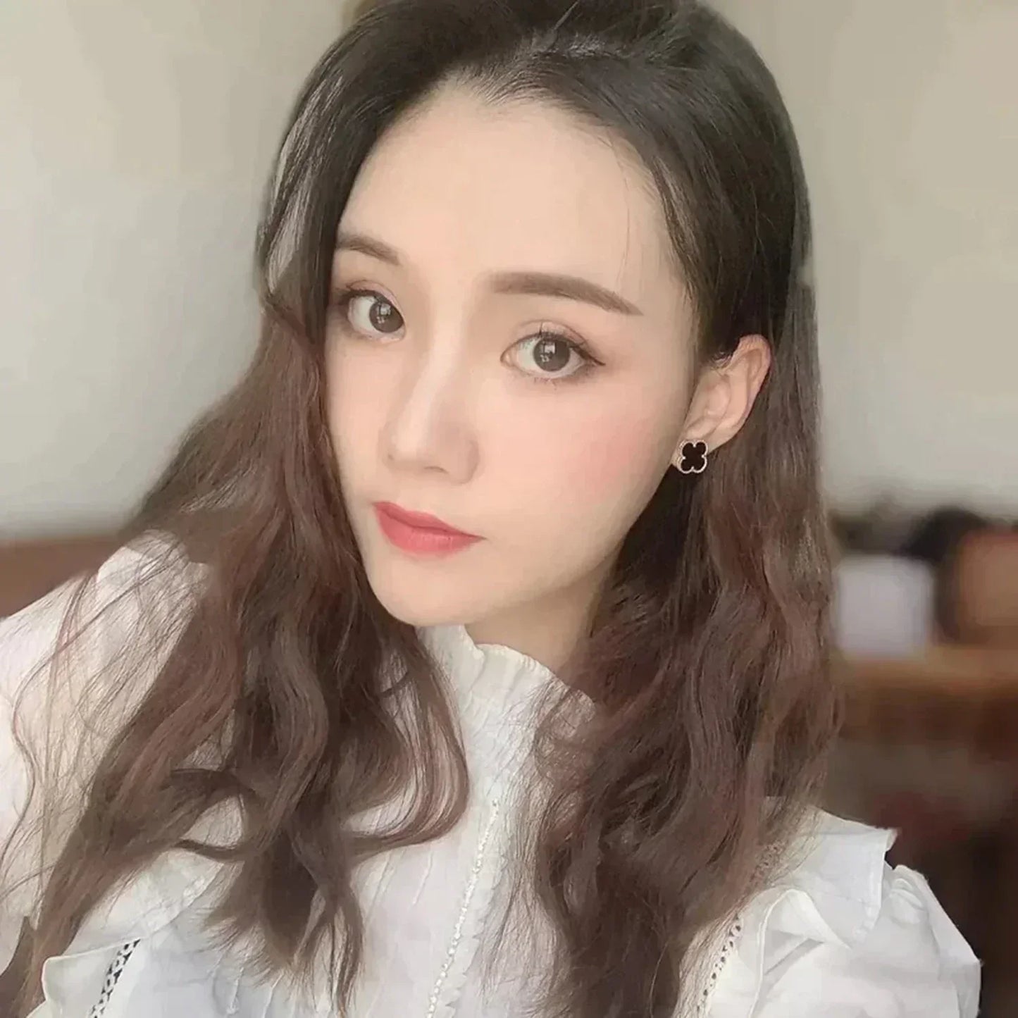 [CharmAmor]CLOVER MEDIUM 1 MOTIFS  ONYX STUD EARRINGS