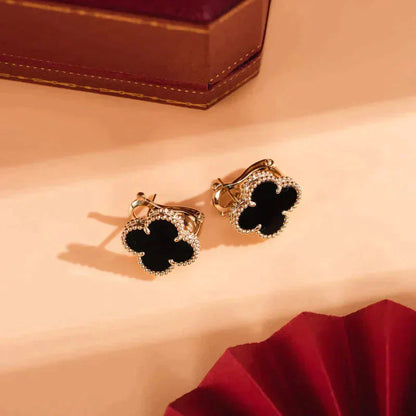 [CharmAmor]CLOVER MEDIUM 1 MOTIFS  ONYX STUD EARRINGS