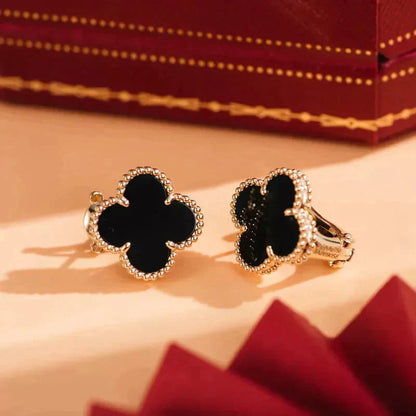 [CharmAmor]CLOVER MEDIUM 1 MOTIFS  ONYX STUD EARRINGS