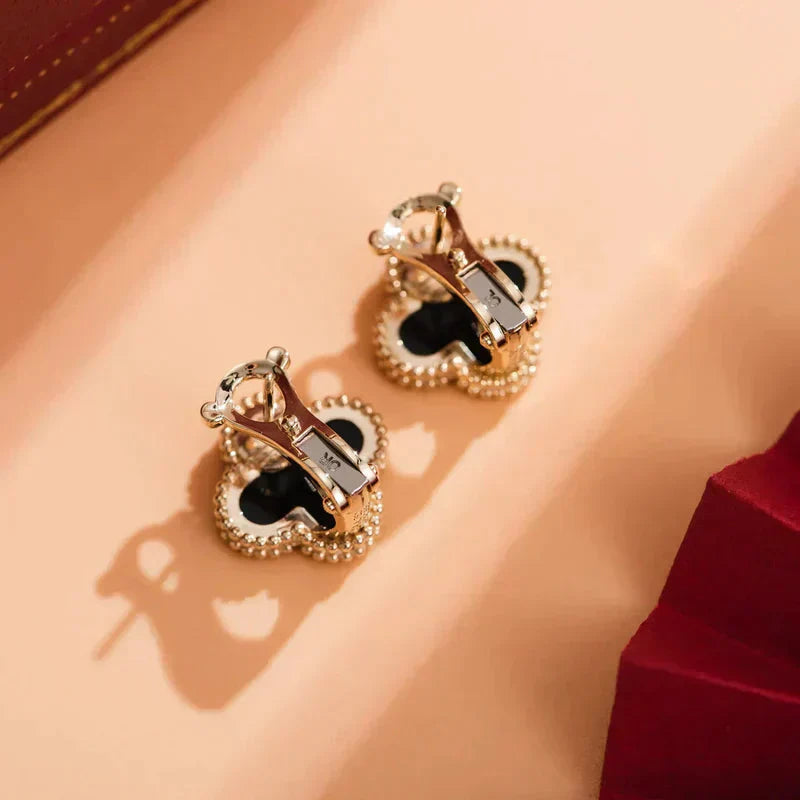 [CharmAmor]CLOVER MEDIUM 1 MOTIFS  ONYX STUD EARRINGS