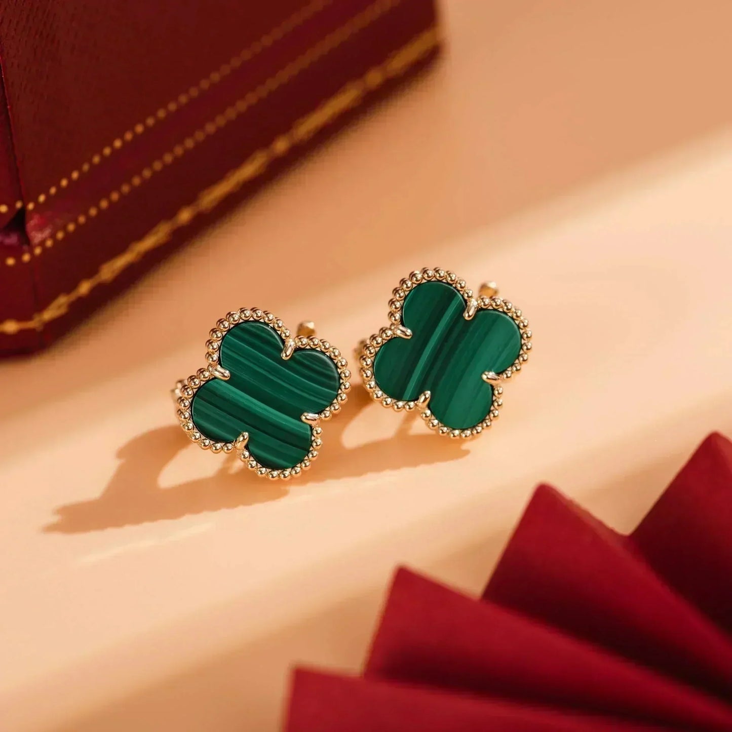 [CharmAmor]CLOVER MEDIUM 1 MOTIFS MALACHITE  EARRINGS