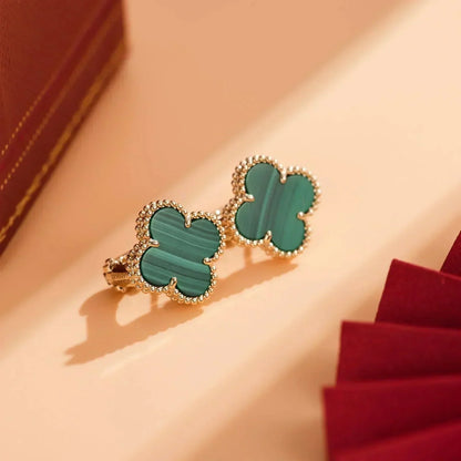 [CharmAmor]CLOVER MEDIUM 1 MOTIFS MALACHITE  EARRINGS