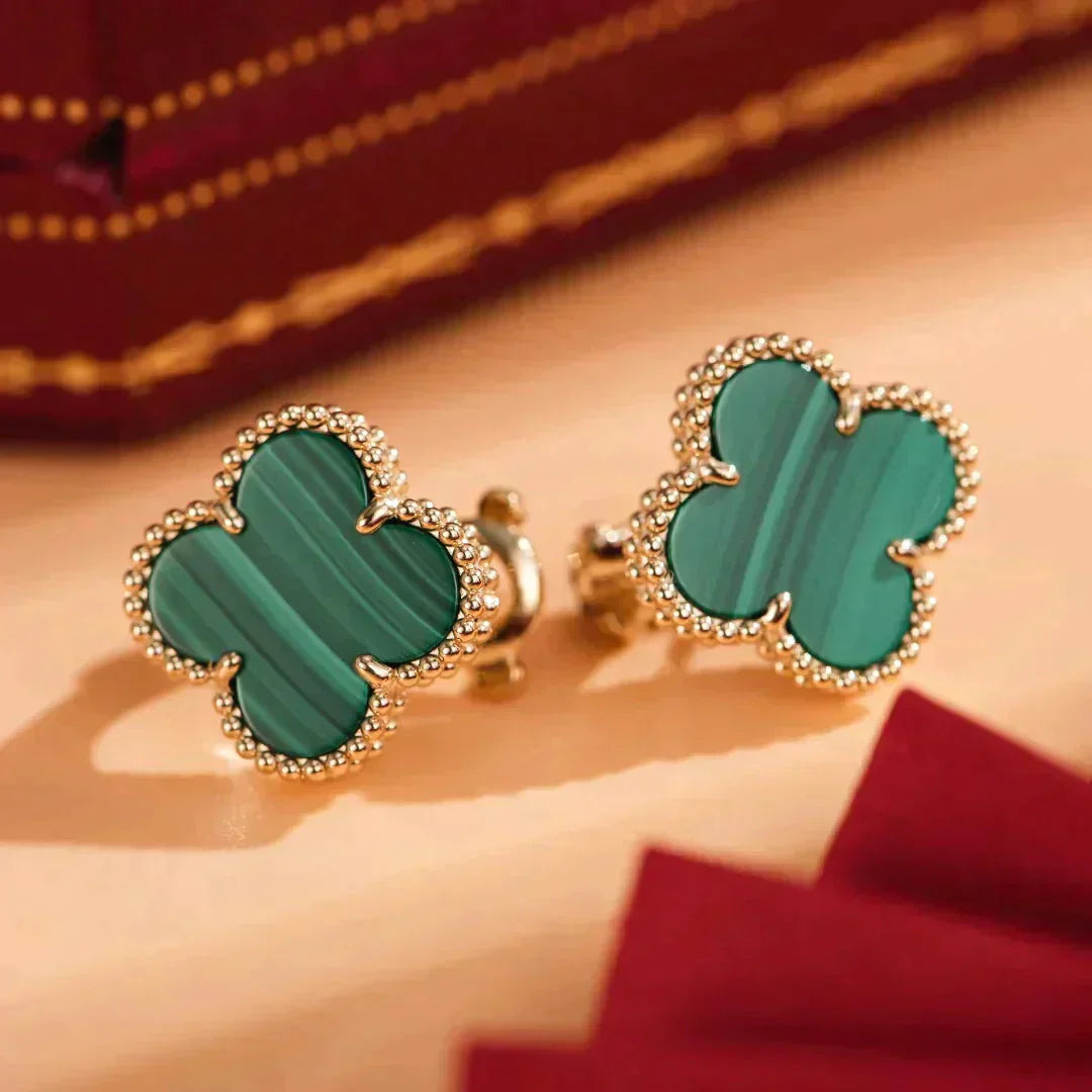 [CharmAmor]CLOVER MEDIUM 1 MOTIFS MALACHITE  EARRINGS