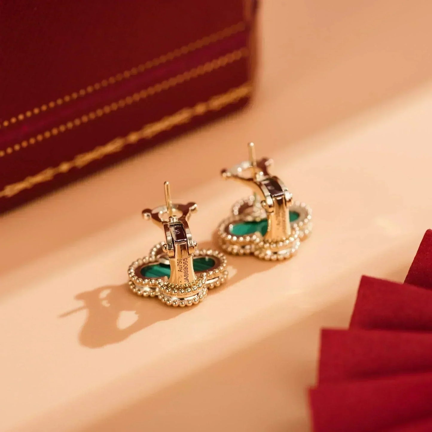 [CharmAmor]CLOVER MEDIUM 1 MOTIFS MALACHITE  EARRINGS