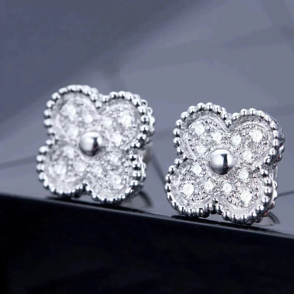 [CharmAmor]CLOVER 1 MOTIFS DIAMOND STUD EARRINGS SILVER