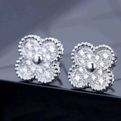 [CharmAmor]CLOVER 1 MOTIFS DIAMOND STUD EARRINGS SILVER