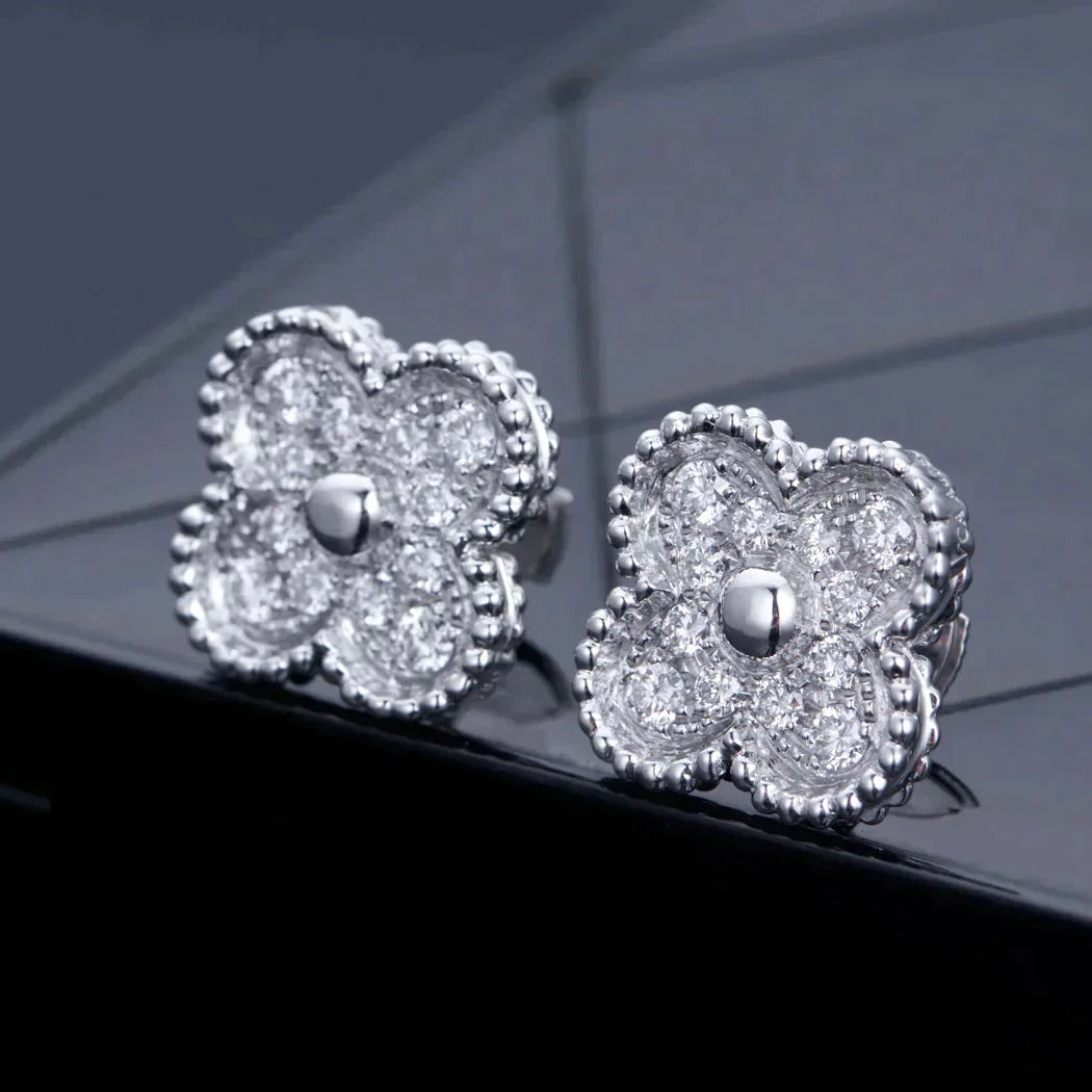 [CharmAmor]CLOVER 1 MOTIFS DIAMOND STUD EARRINGS SILVER
