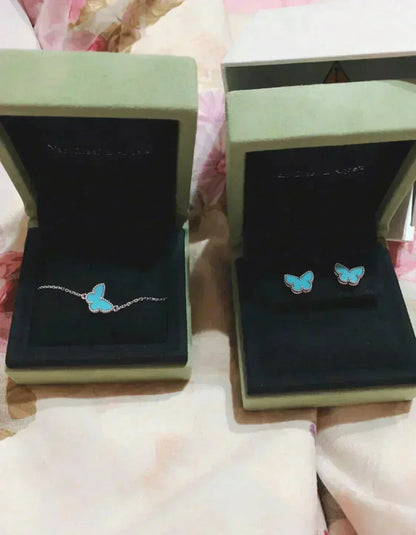 [CharmAmor]BUTTERFLY TURQUOISE EARRINGS SILVER