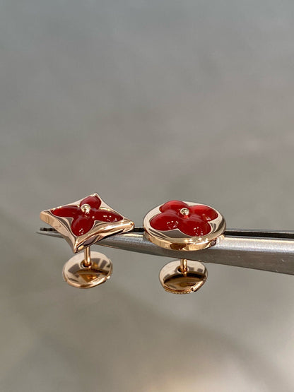 [CharmAmor]STAR AND SUN PINK GOLD CARNELIAN STUD EARRINGS