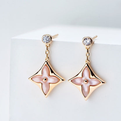 [CharmAmor]DOUBLE STAR PINK GOLD MOP DROP EARRINGS