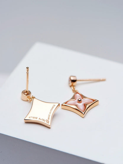 [CharmAmor]DOUBLE STAR PINK GOLD MOP DROP EARRINGS